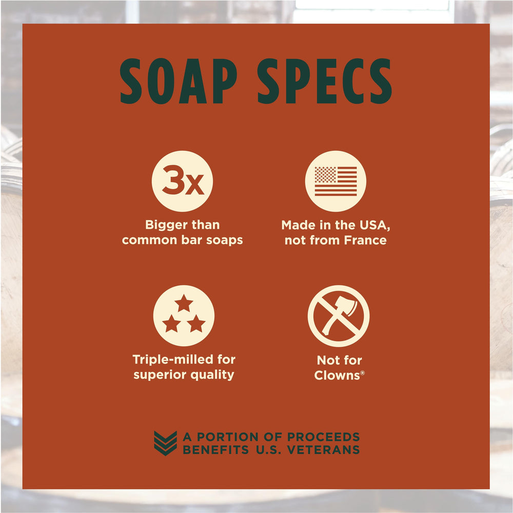 duke cannon big american bourbon soap triple-milled close-up signals lasting, premium quality.