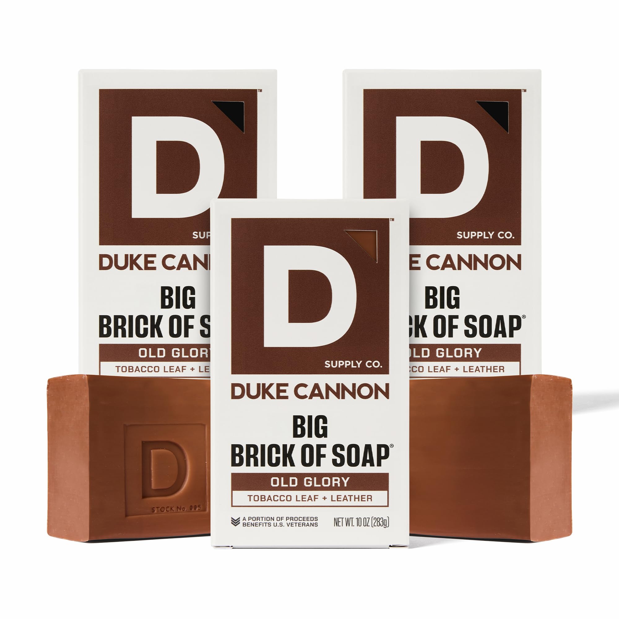 Duke Cannon Big Brick Leaf Leather bar showcases rugged scent for daily grooming.