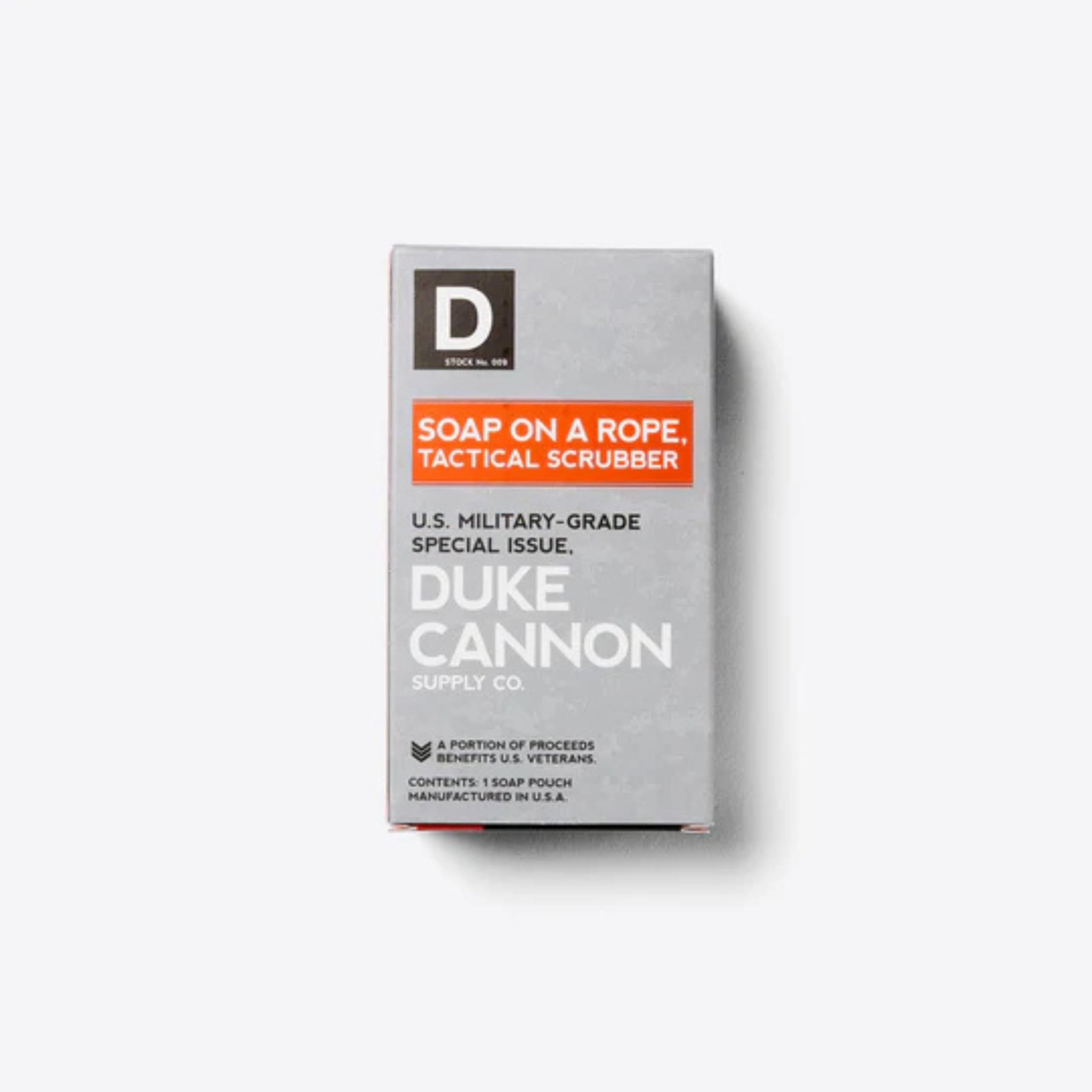 Duke Cannon Tactical Scrubber Pouch pairs with Big Brick of Soap for mess-free use.