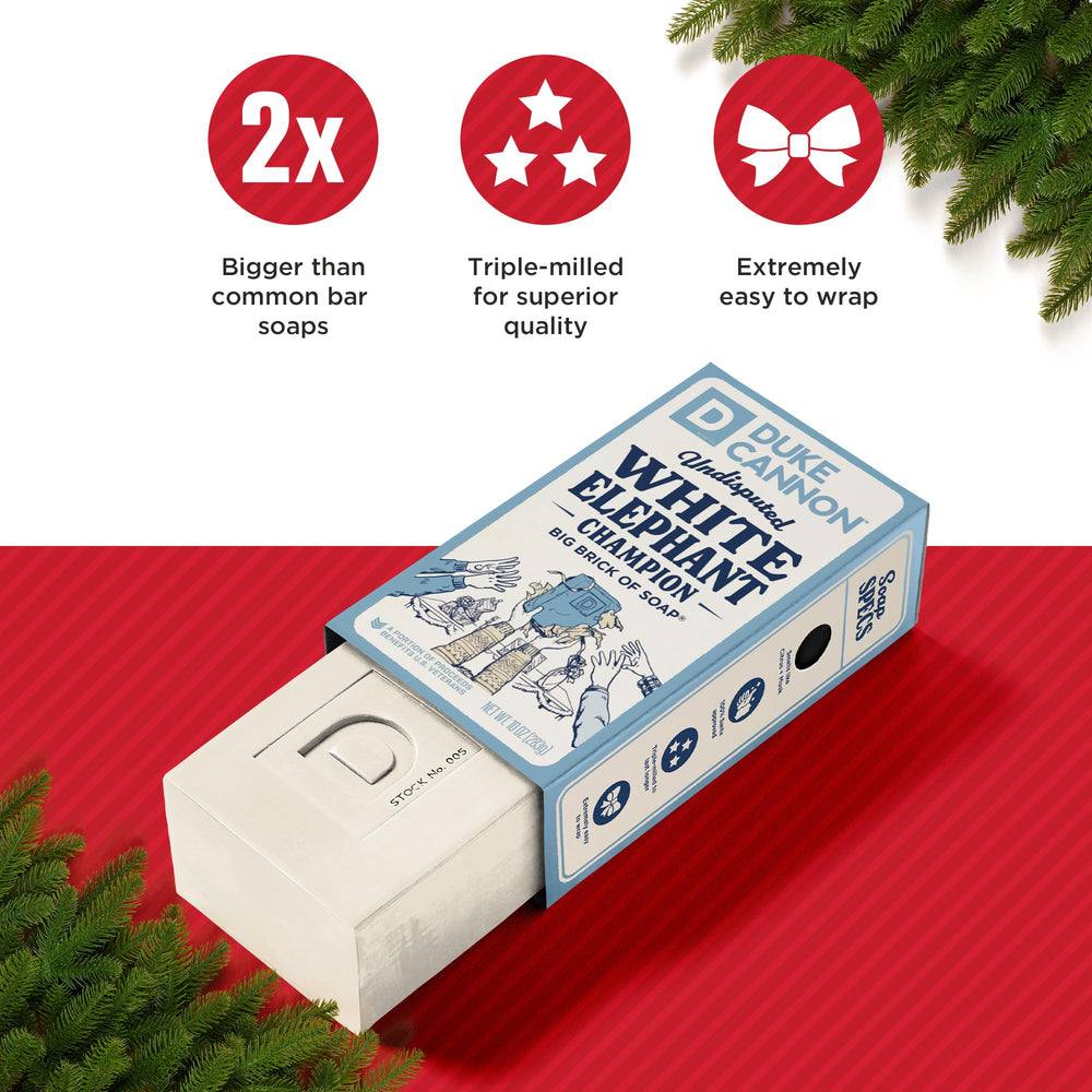 Duke Cannon product texture highlights dense, triple-milled formula for premium feel.