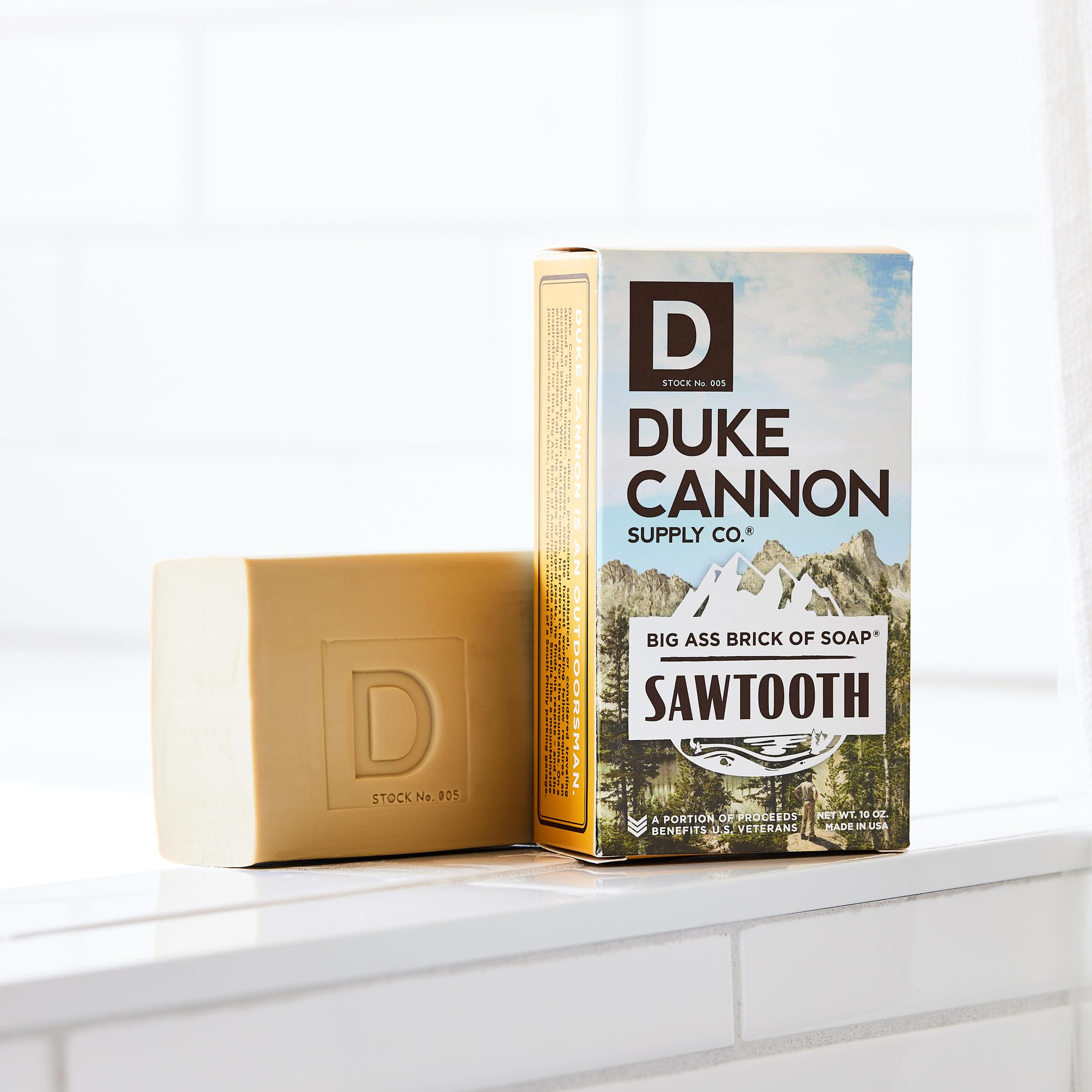 Duke Cannon Soap Label Closeup shows premium triple-milled bars crafted in the USA.