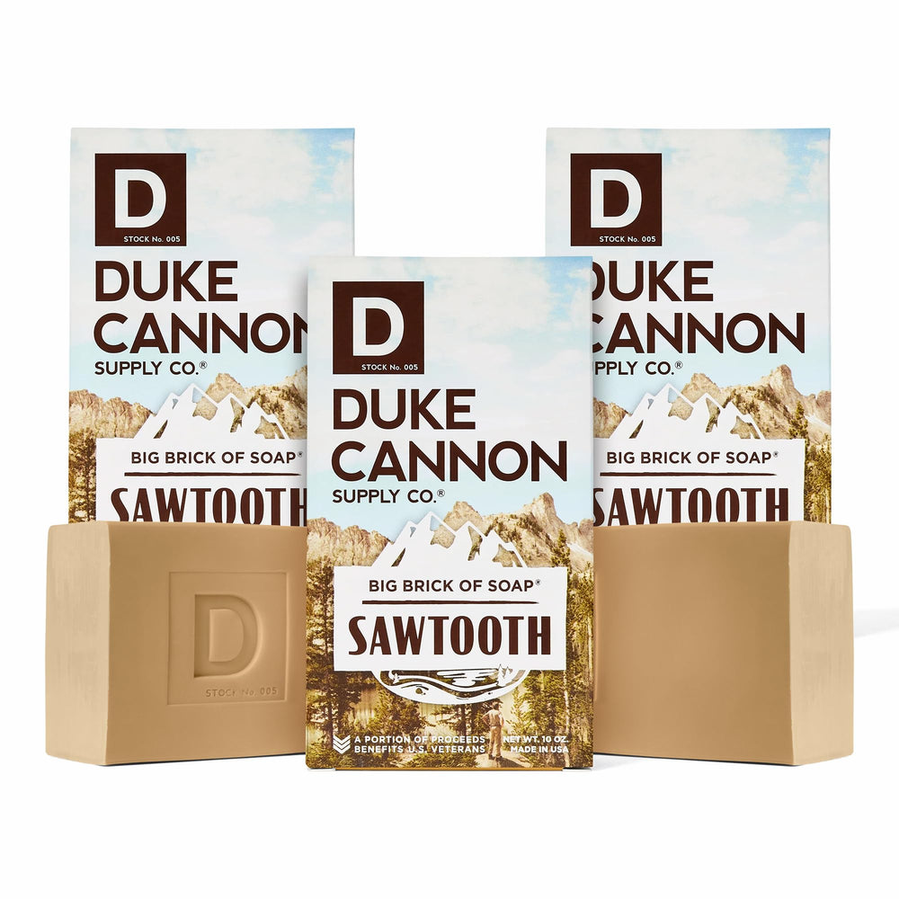 Duke Cannon Big Brick of Soap Sawtooth pack showcases rugged packaging for daily grooming and travel.