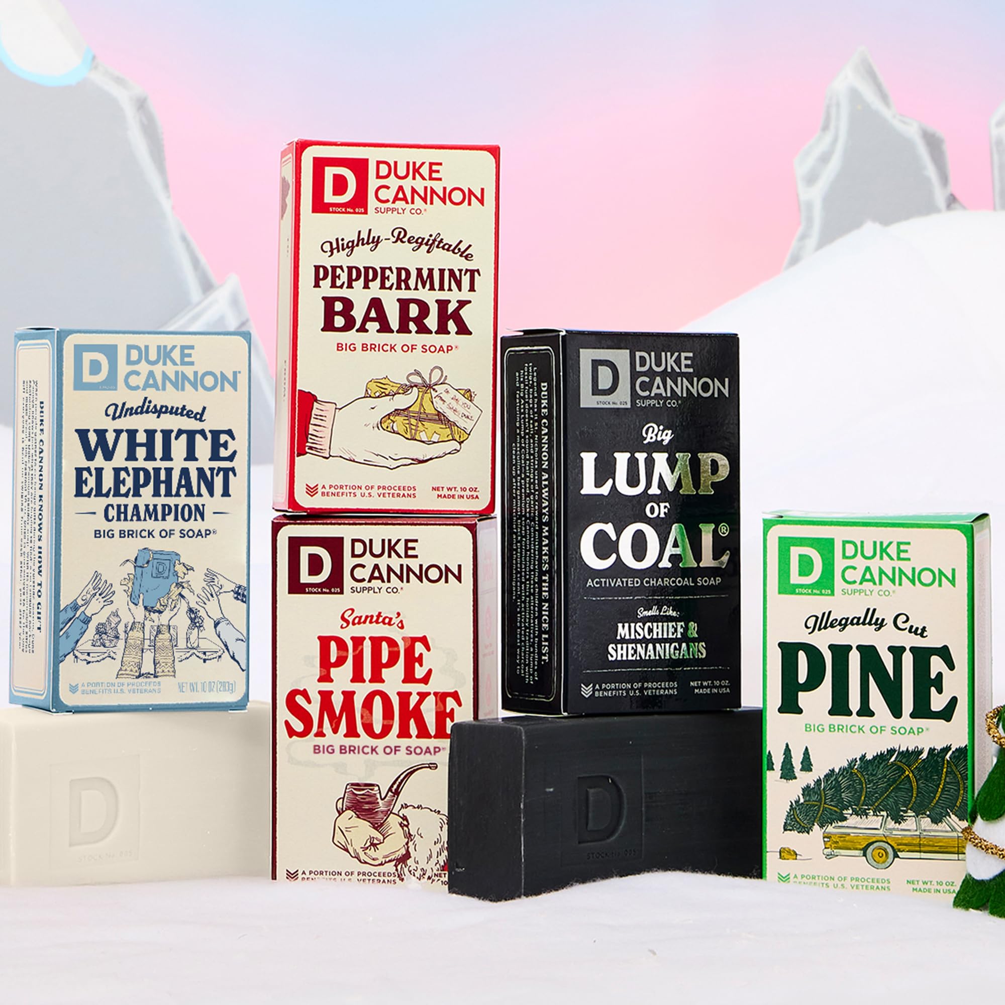 Duke Cannon soap bar close-up reveals activated charcoal for a deeper cleanse.