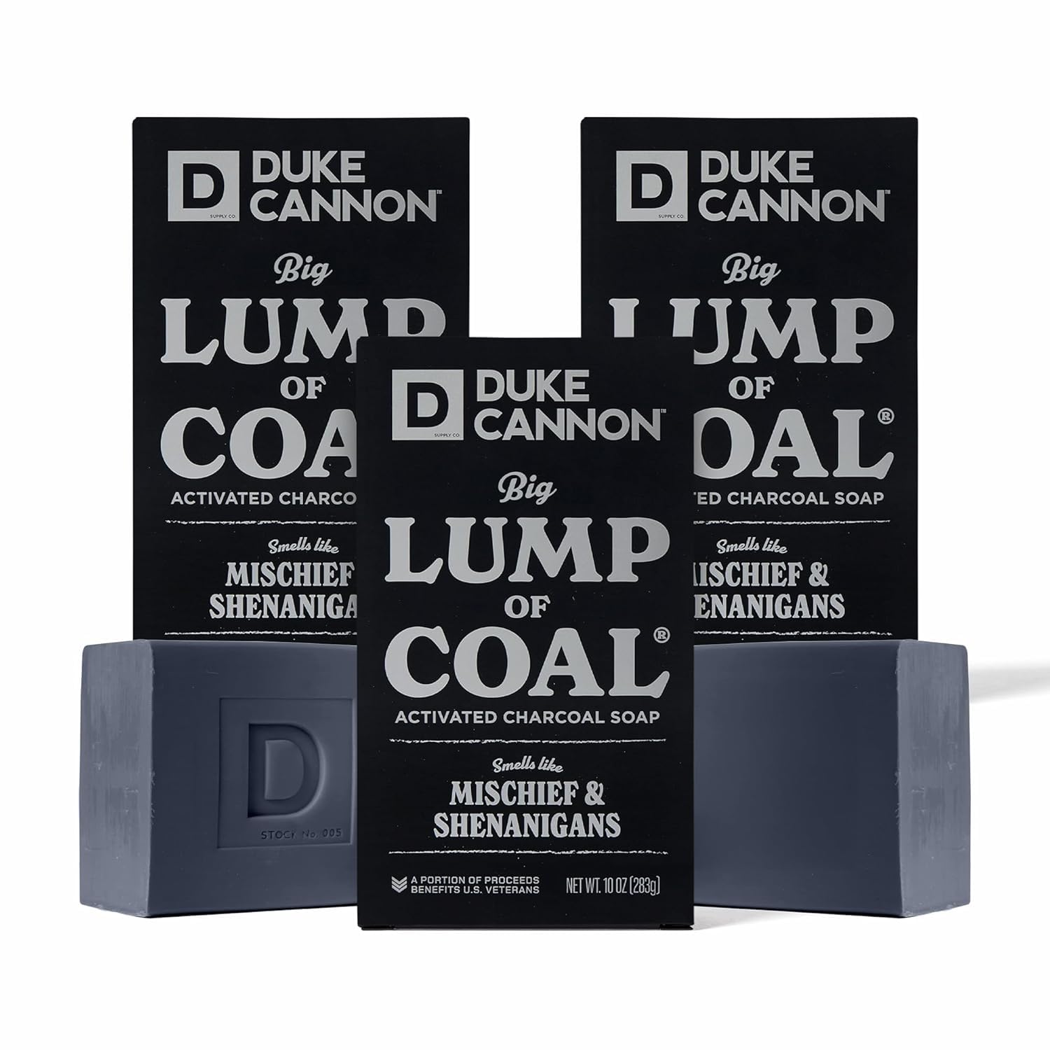 Duke Cannon Big Lump of Coal Holiday Edition packaging showcases festive gift-ready wrapping.