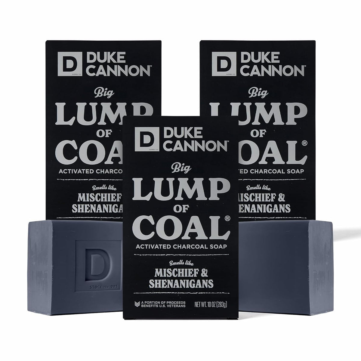 Duke Cannon Big Lump of Coal Holiday Edition packaging showcases festive gift-ready wrapping.