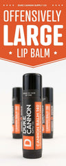 Duke Cannon Cannon Balm 140° tube label highlights bold flavor and SPF