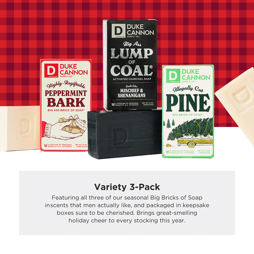 Duke Cannon Frothy the Beer Man soap bar with warm sandalwood for fireside moments.