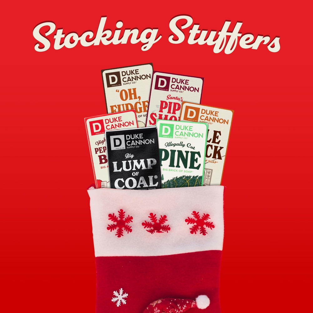 Duke Cannon Holiday Variety Pack 3-pack shown as a festive gift-ready set.