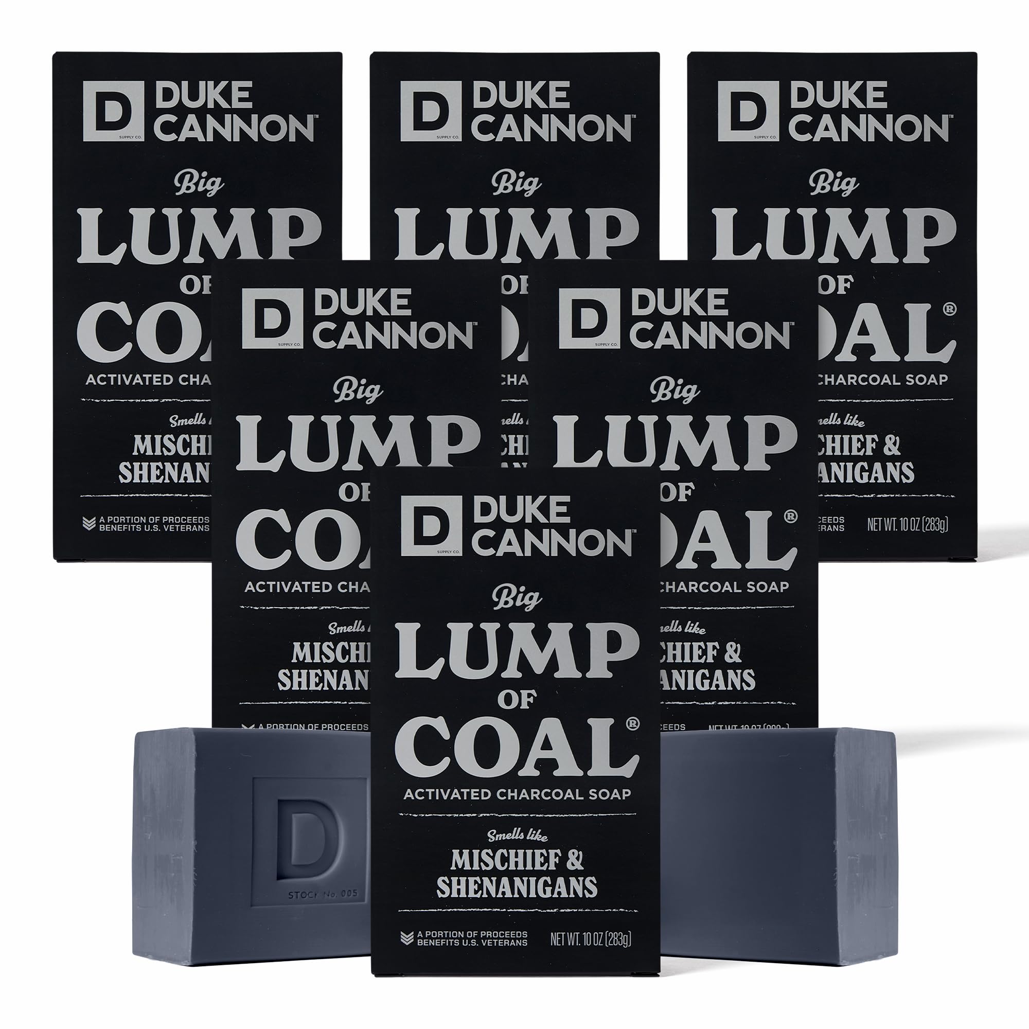 Duke Cannon Lump of Coal soap with charcoal for deep cleansing and hydration.