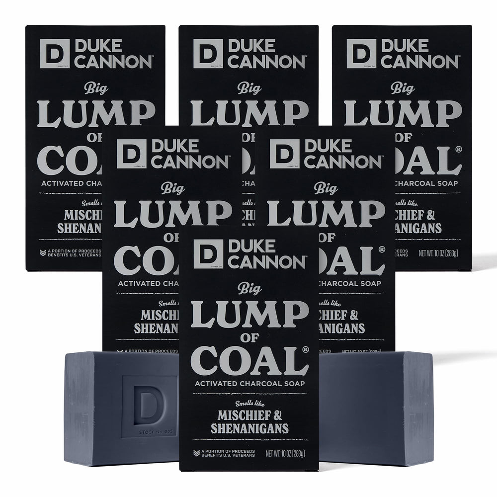 Duke Cannon Lump of Coal soap with charcoal for deep cleansing and hydration.