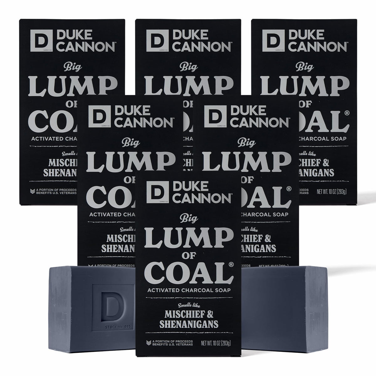 Duke Cannon Lump of Coal soap with charcoal for deep cleansing and hydration.