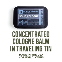 Duke Cannon Midnight Swim scent-notes ozonic, crisp greens and neroli detail for fresh daytime wear.