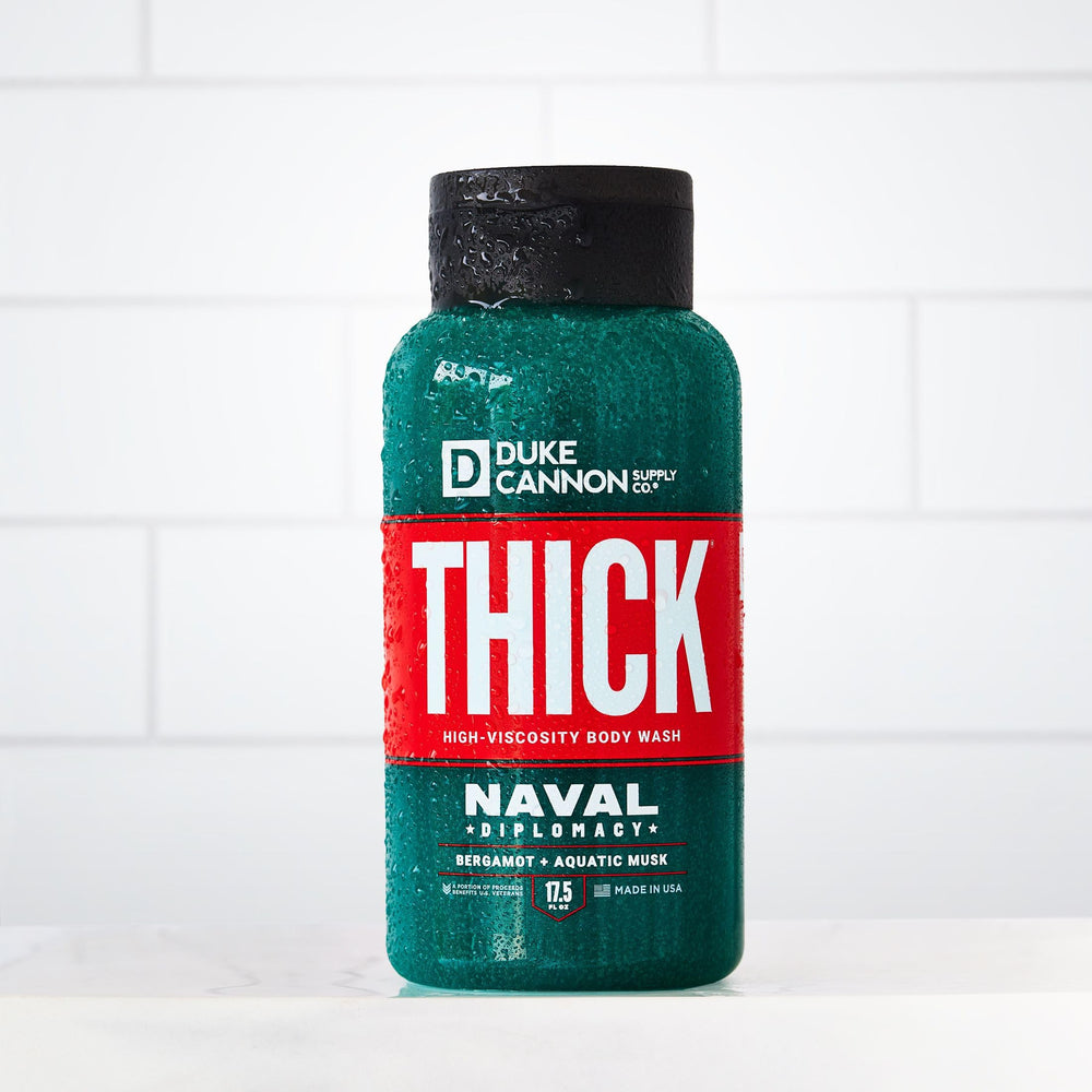 Duke Cannon Naval Supremacy bottle-pour shows easy, invigorating lather on demand.