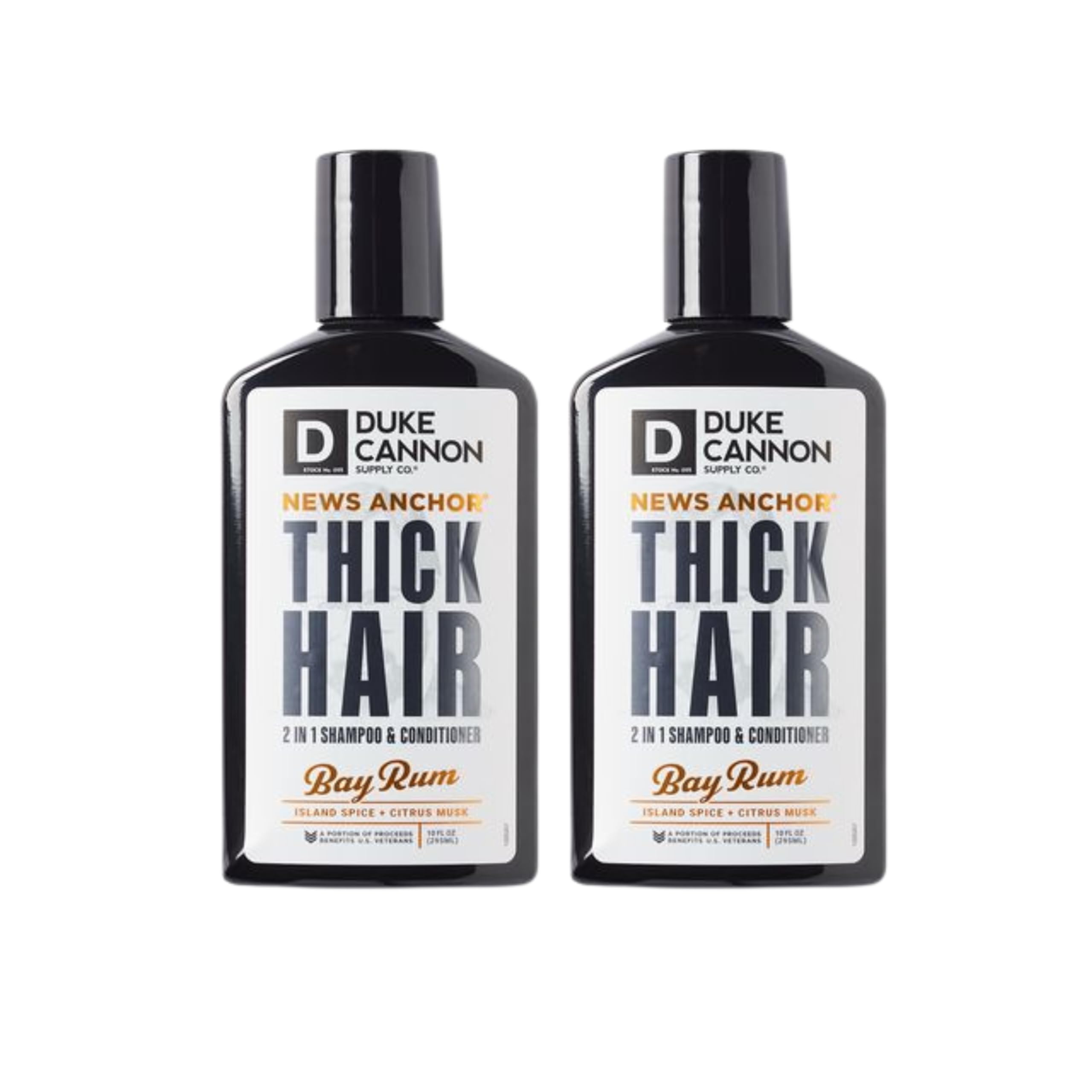 Duke Cannon News Anchor Bay Rum 2-in-1 bottle for refreshed hair daily.