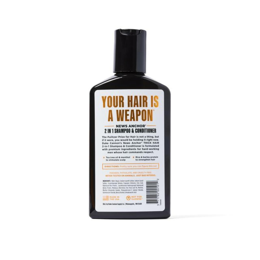 Duke Cannon News Anchor Bay Rum 2-in-1 bottle highlights invigorating scent and convenient grooming.