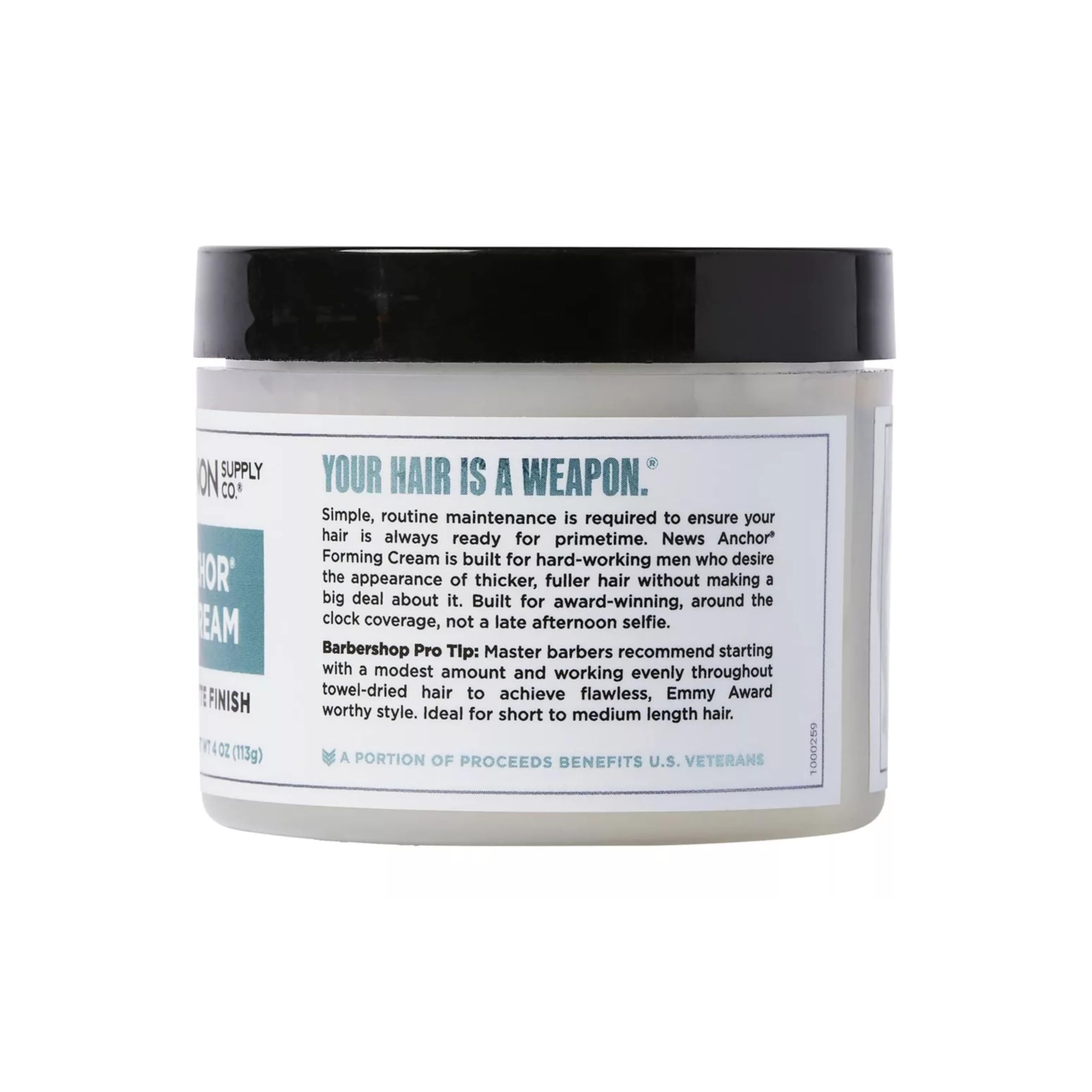Duke Cannon News Anchor Forming Cream close-up showing natural matte hold