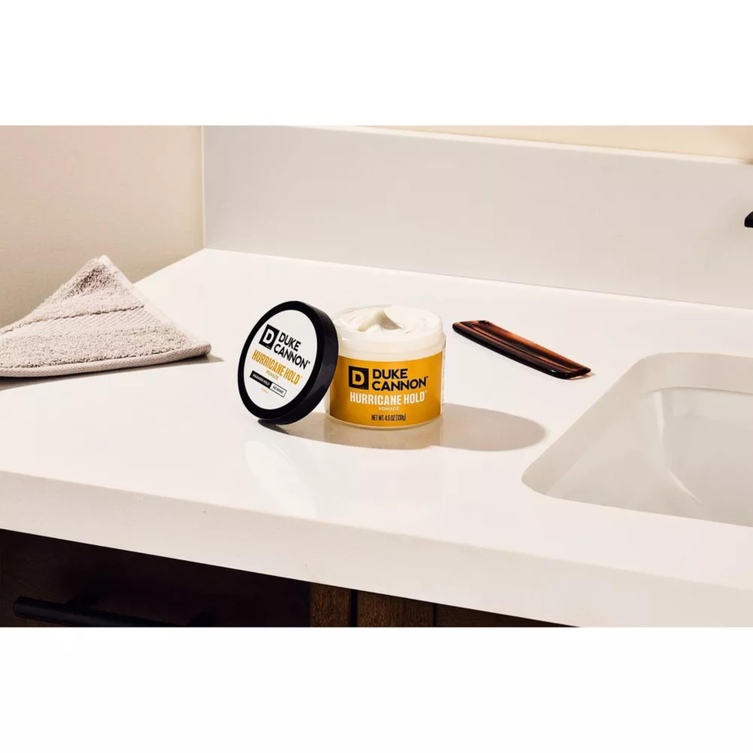 Duke Cannon News Anchor Hurricane Hold Pomade anti-static action to tame fly-aways