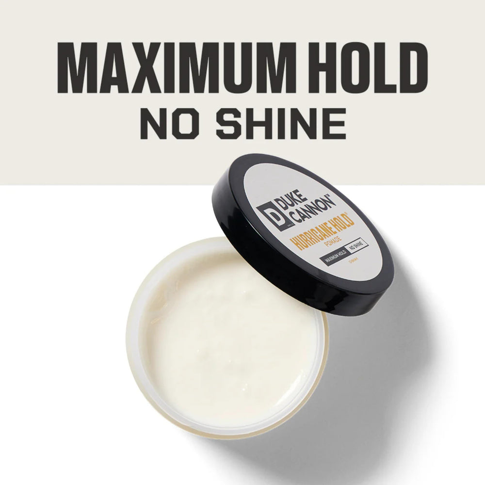 Duke Cannon News Anchor Hurricane Hold Pomade being styled for texture and volume