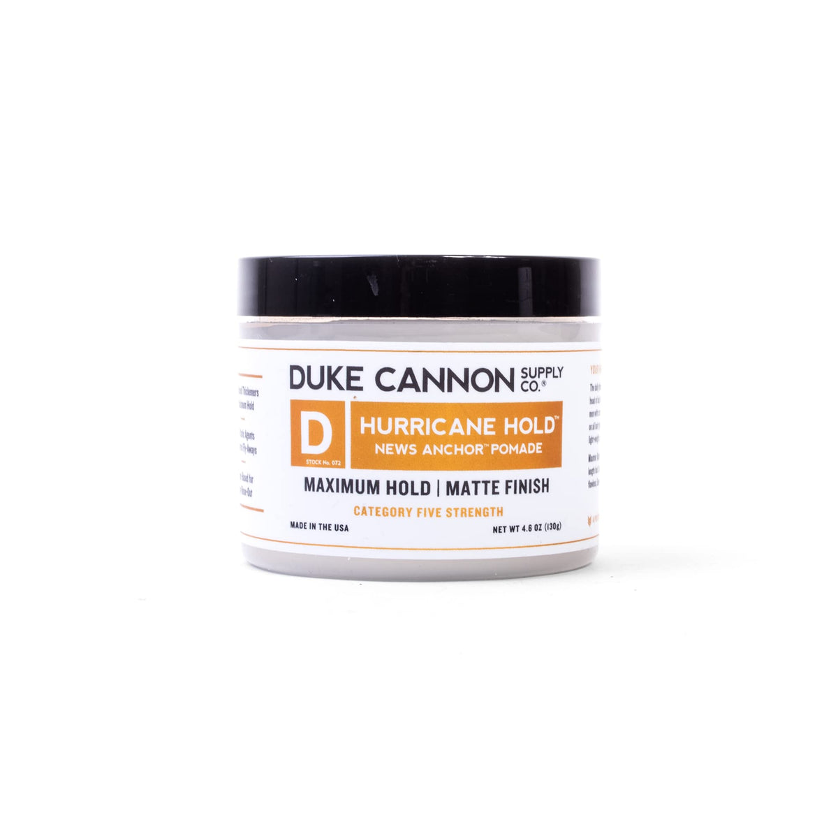 Duke Cannon News Anchor Hurricane Hold Pomade jar delivers maximum hold for all-day style.