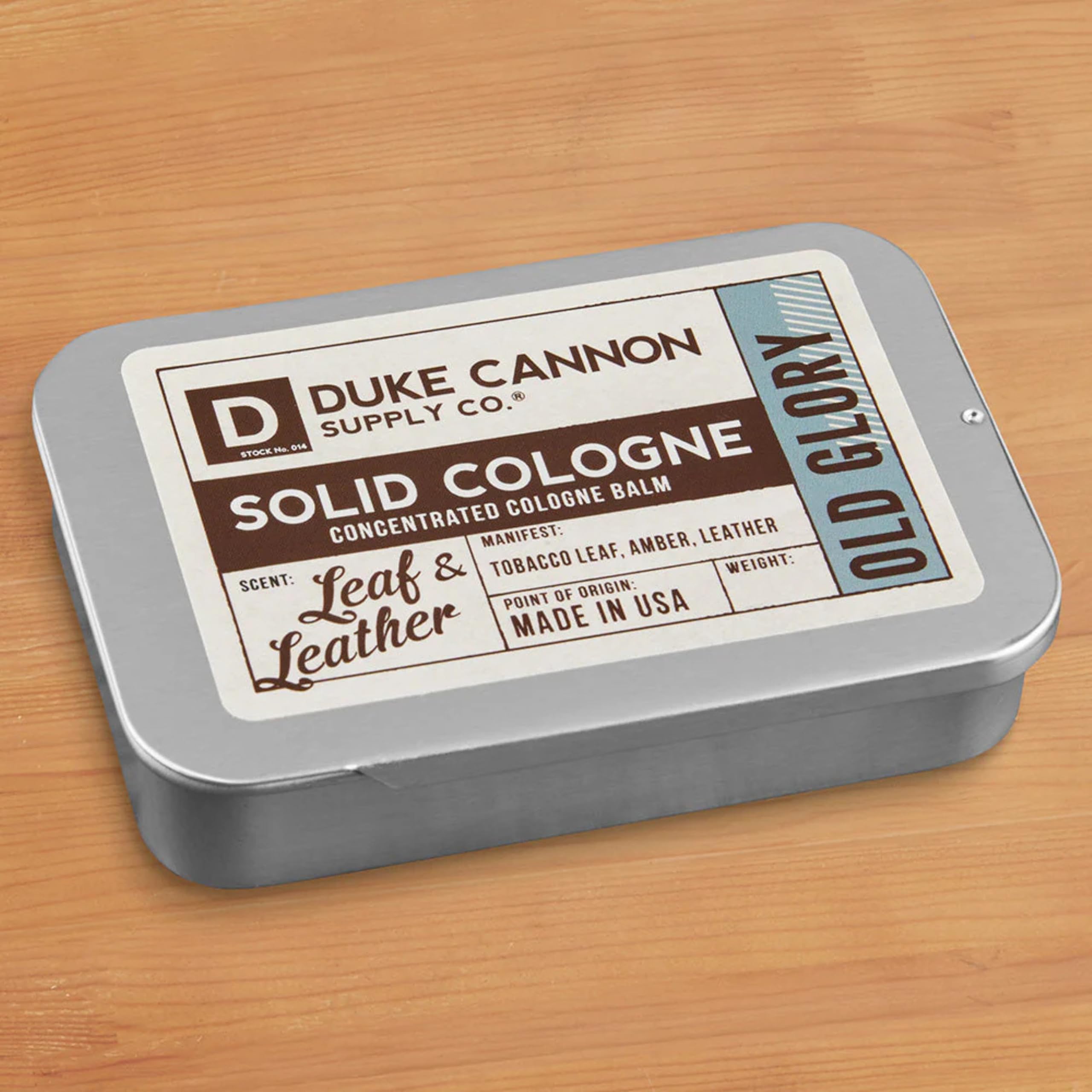 Duke Cannon Old Glory label close-up showcases the premium, concentrated formula.