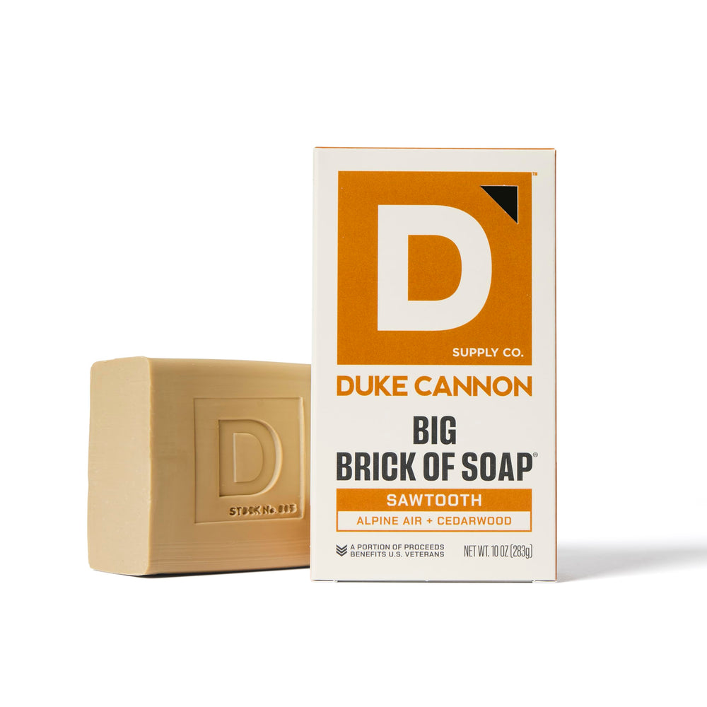 Duke Cannon packaging highlights USA-made grooming and quick, thorough cleansing.