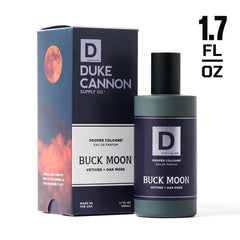 Buck Moon amber glass bottle highlights premium ingredients and craftsmanship.