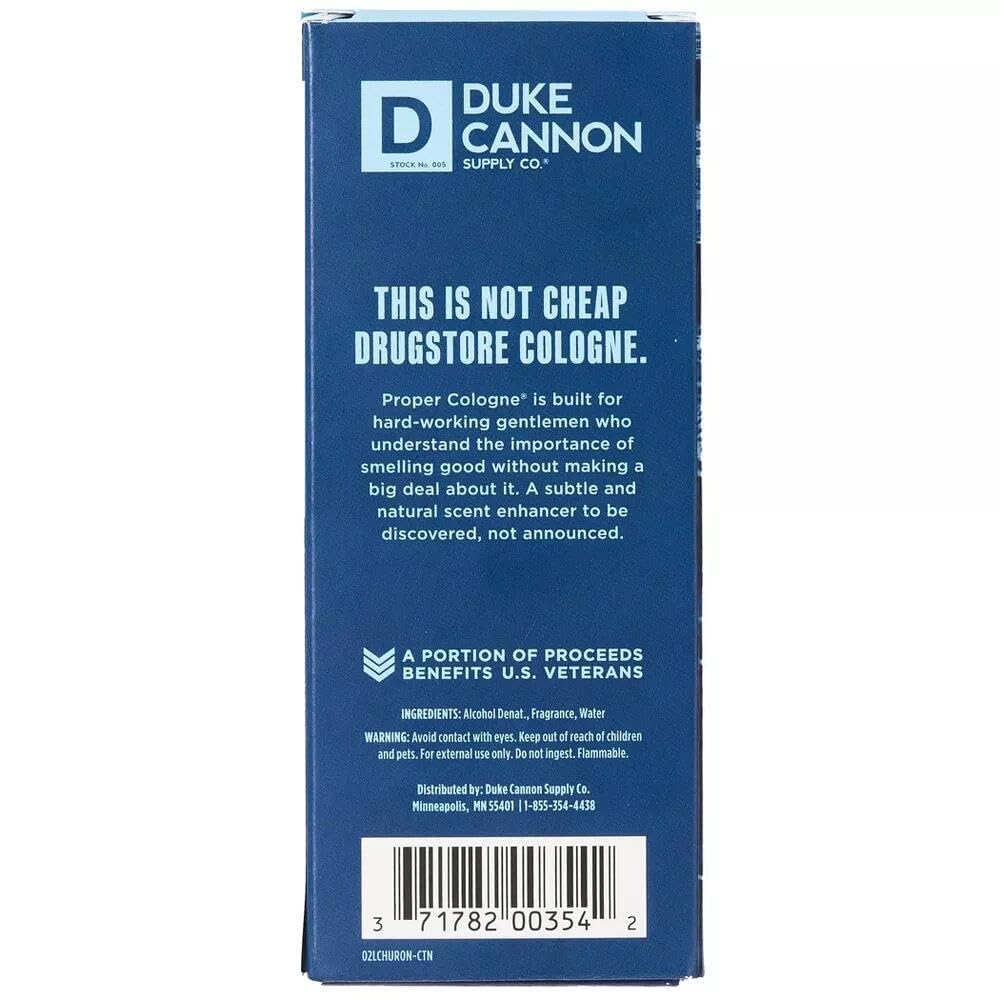 Duke Cannon Proper Cologne Huron neroli-essence emphasizes uplifting daytime notes for confident wear.