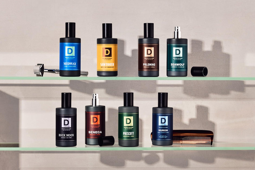 Duke Cannon Proper Cologne Huron store-display suggests a confident grooming selection.