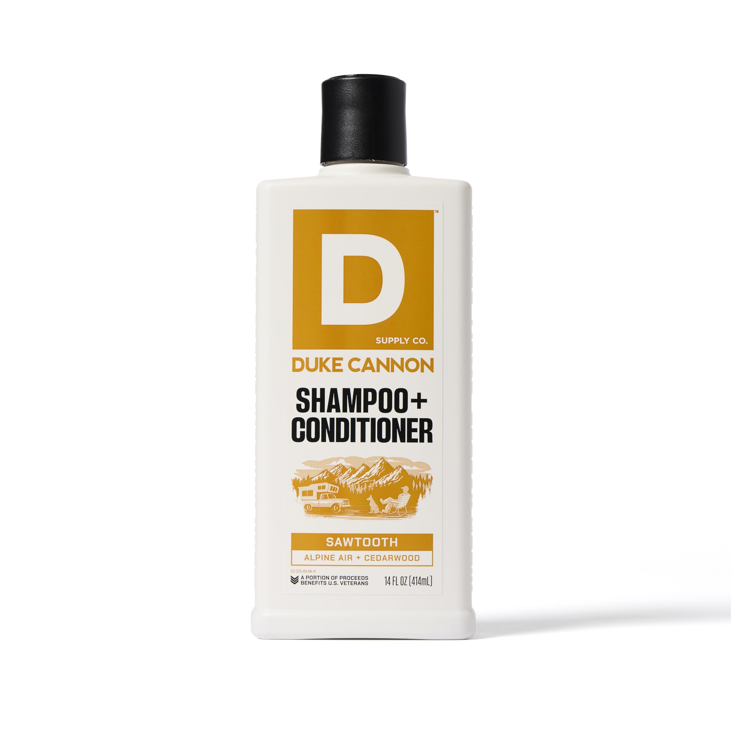Duke Cannon Sawtooth 2-in-1 Hair Wash bottle front for quick daily grooming.