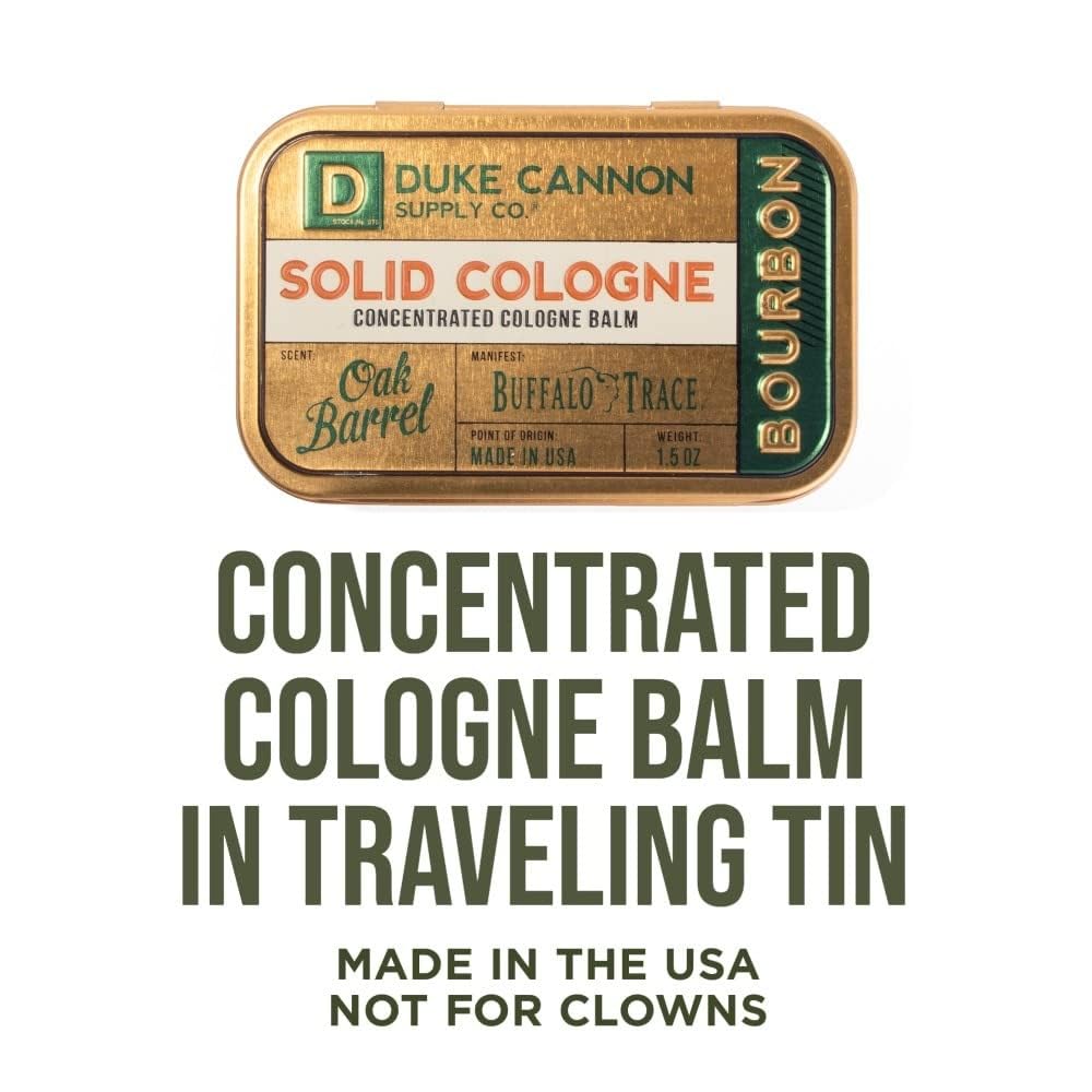 Duke Cannon Bourbon solid cologne finger melt shows easy application.