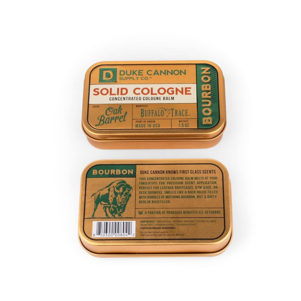 Duke Cannon Bourbon solid cologne store display suggesting gifting option.