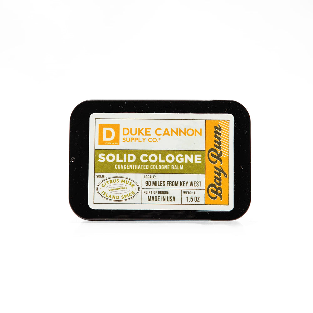 Duke Cannon solid cologne lasts through multiple applications per day.