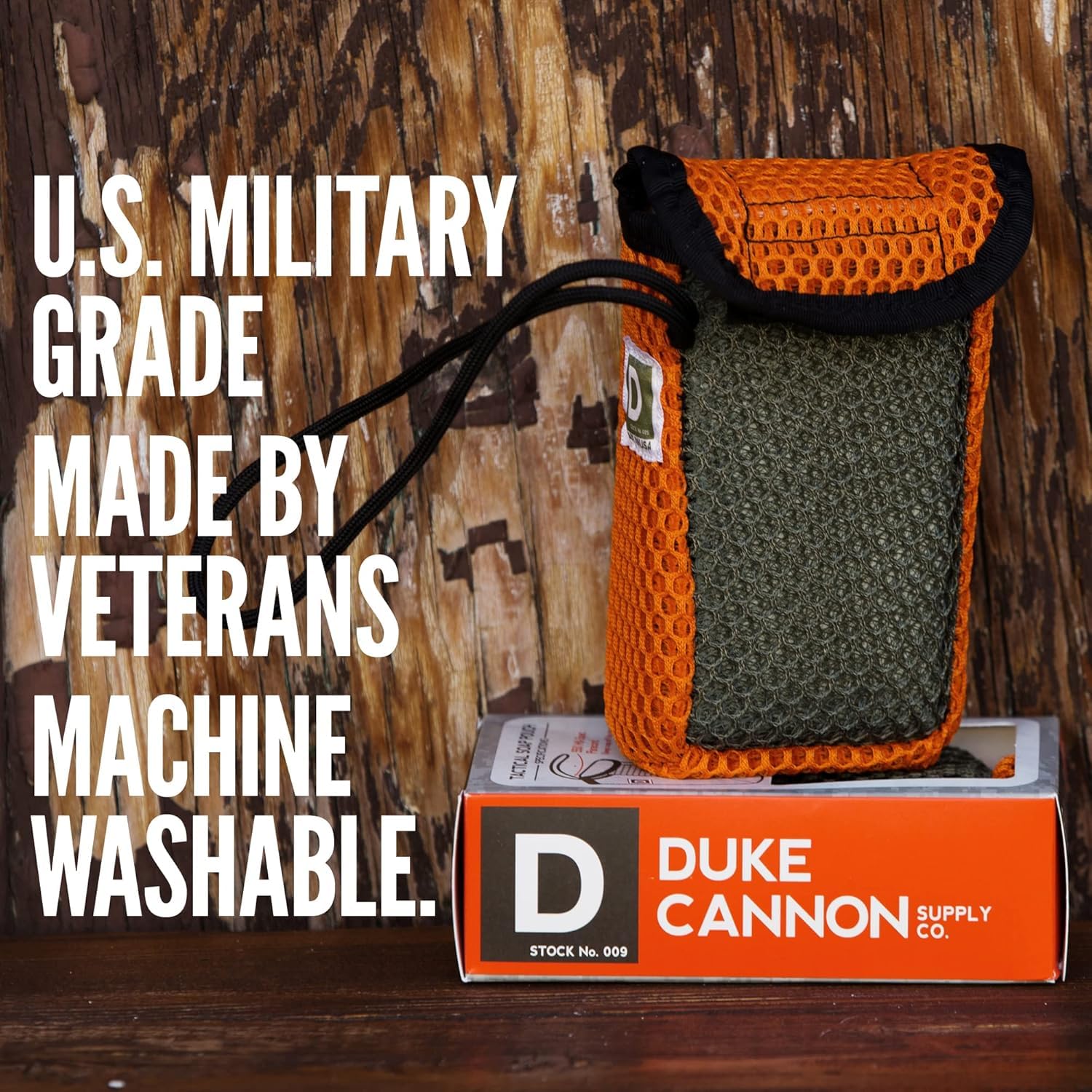 Duke Cannon Tactical Scrubber Pouch showcases soap-on-a-rope practicality for easy storage in any shower.