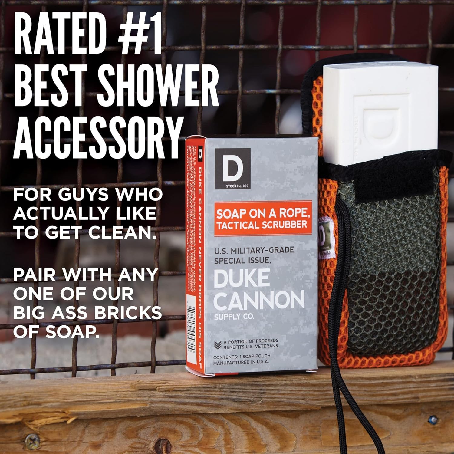 Duke Cannon Tactical Scrubber Pouch with soft mesh delivers gentle cleansing on sensitive areas.