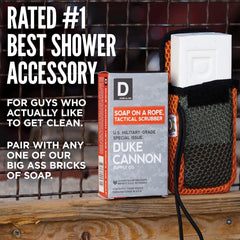 Duke Cannon Tactical Scrubber Pouch with soft mesh delivers gentle cleansing on sensitive areas.