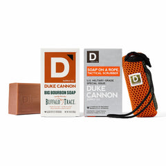 Duke Cannon Tactical Scrubber soap pouch shows rugged cleaning on the go.