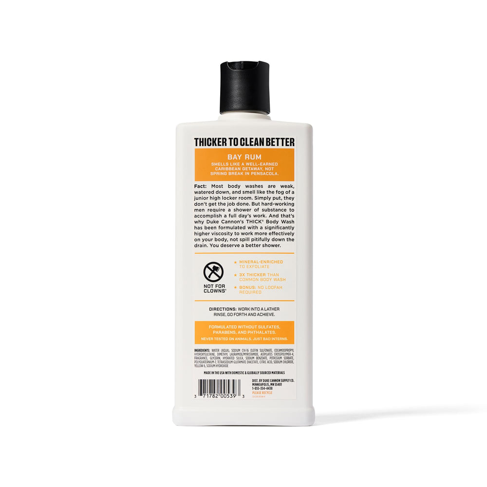Duke Cannon THICK Bay Rum cedarwood scent evokes island vibes