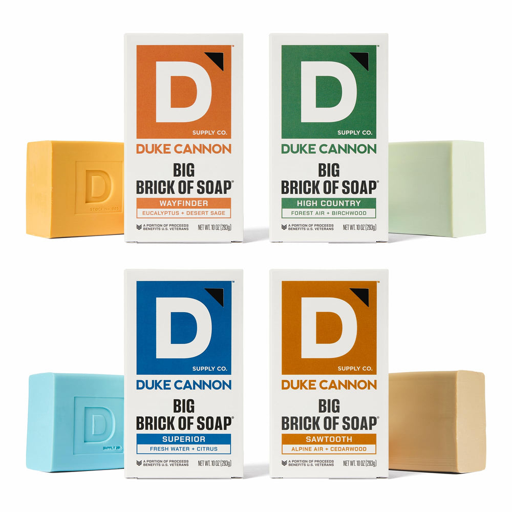 Duke Cannon Wayfinder bar soap 10oz delivers rugged freshness after workouts.