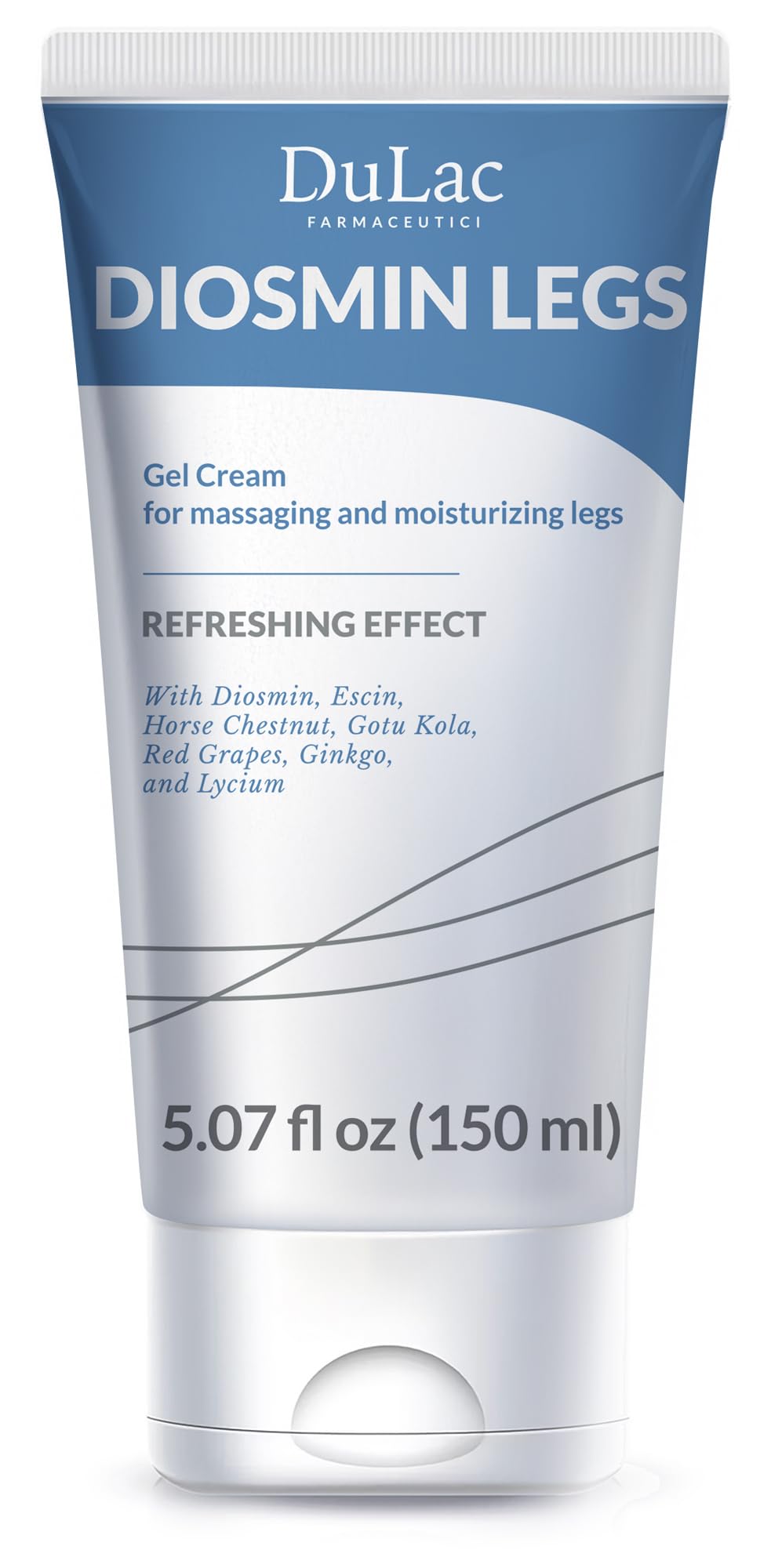 Dulàc Diosmin Legs Gel Cream bottle features cooling menthol for refreshed legs.