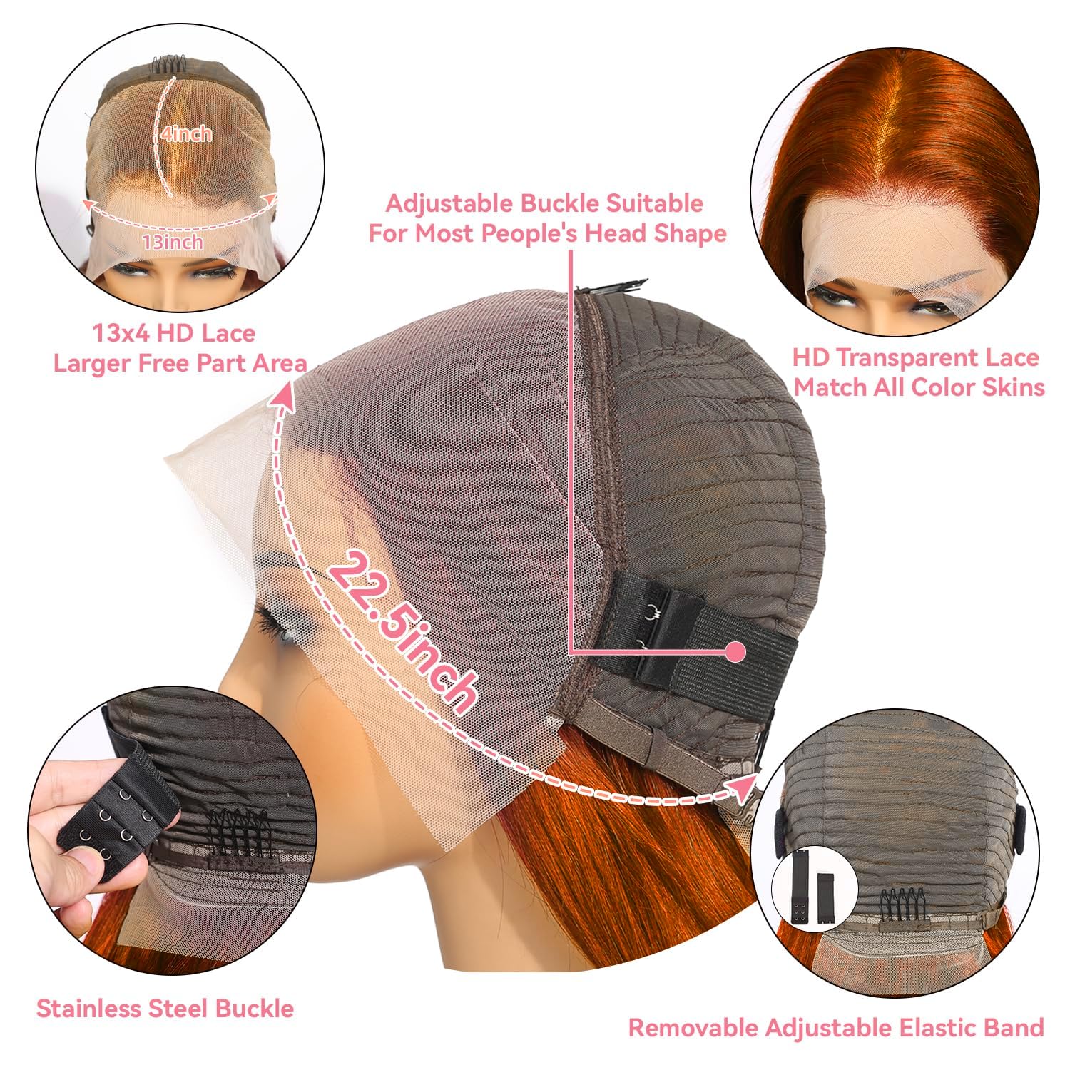 DULTEV Ginger Orange Lace Front Wig glueless cap for easy, secure wear.