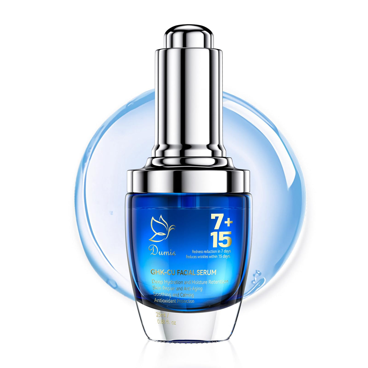 Dumie Copper Peptide Serum bottle highlights advanced anti aging hydration.