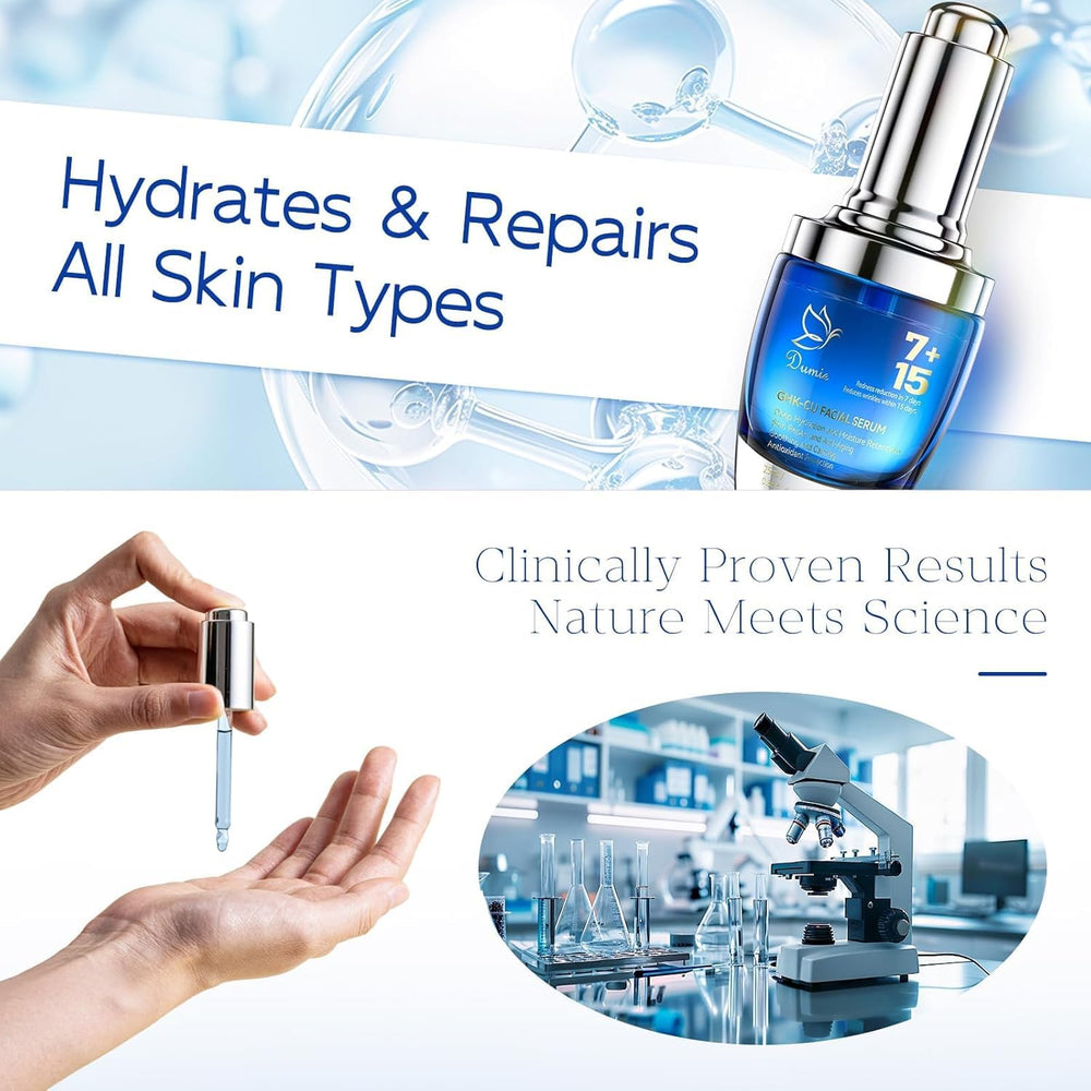 Dumie serum packaging box showcases clean fragrance free formula.