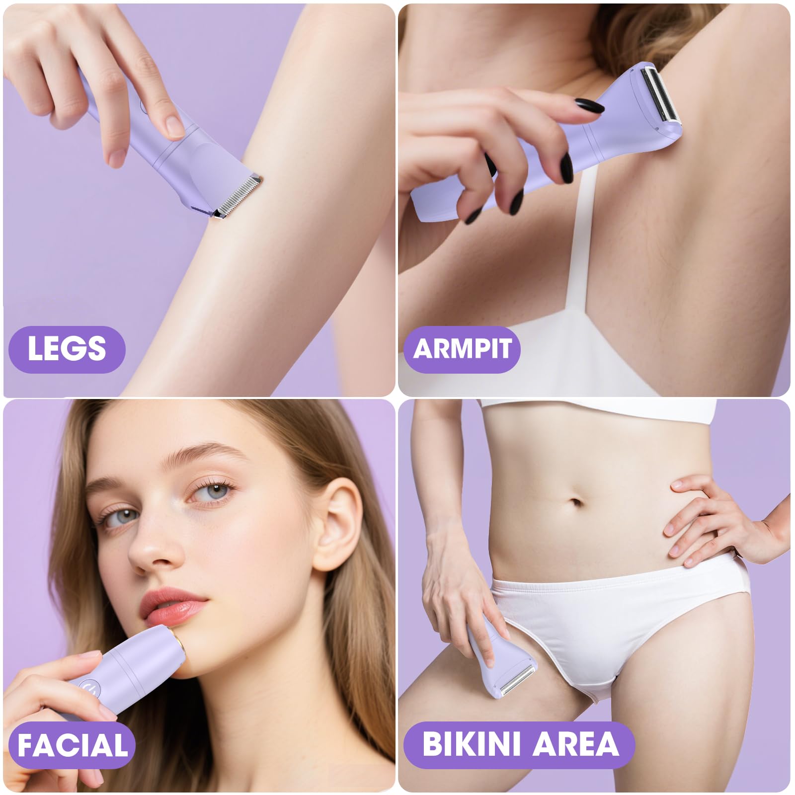 Dumite bikini trimmer close-up ceramic blades provide gentle, nick-free trimming.