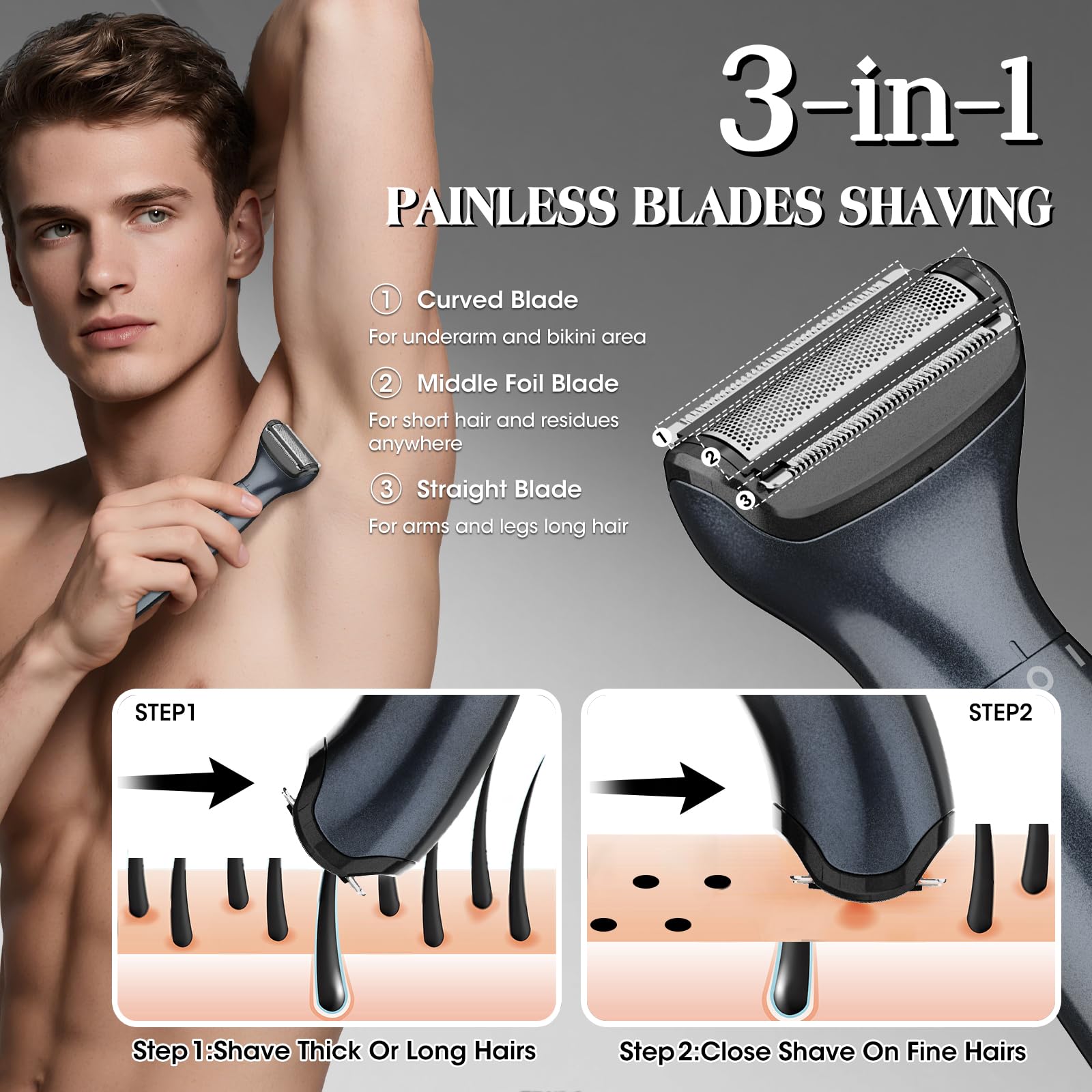 Dumite Manscape Ball Trimmer six-head attachment set enables versatile grooming across areas.