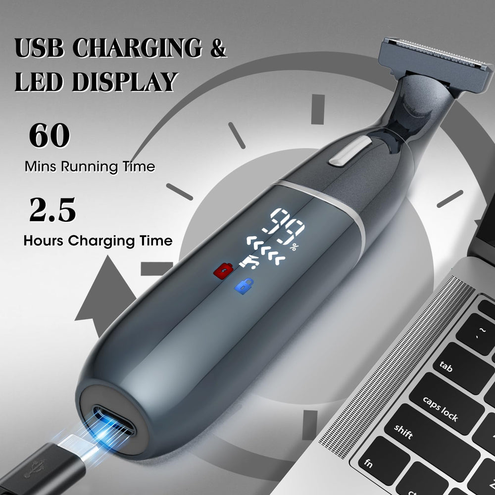 Dumite Manscape Ball Trimmer adjustable-length combs enable customizable hair length.