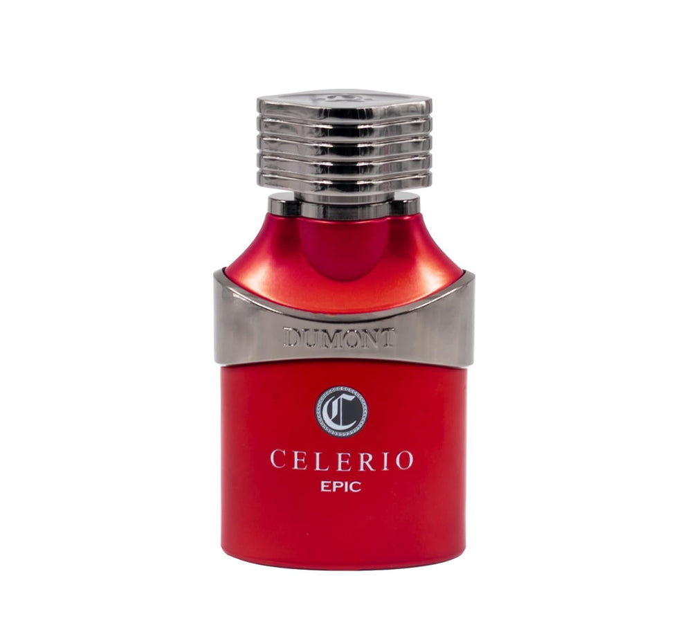 Dumont Celerio Epic packaging on display emphasizes a stylish gift-ready fragrance.