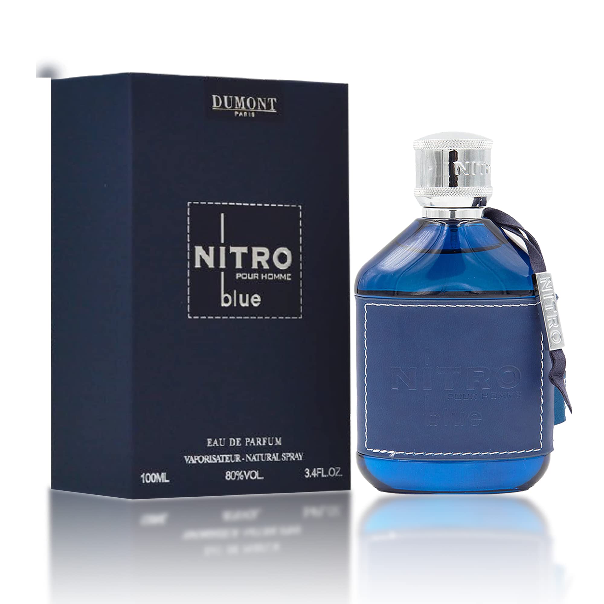 Dumont Nitro Blue bottle close-up highlighting focus-enhancing design