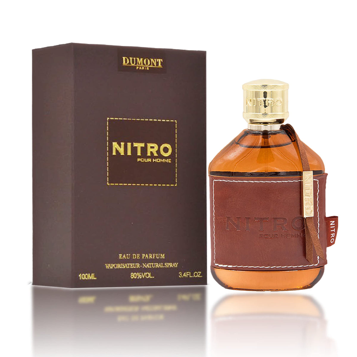 Dumont Nitro Pour Homme bottle front view, showcasing a bold masculine silhouette for all-day confidence.