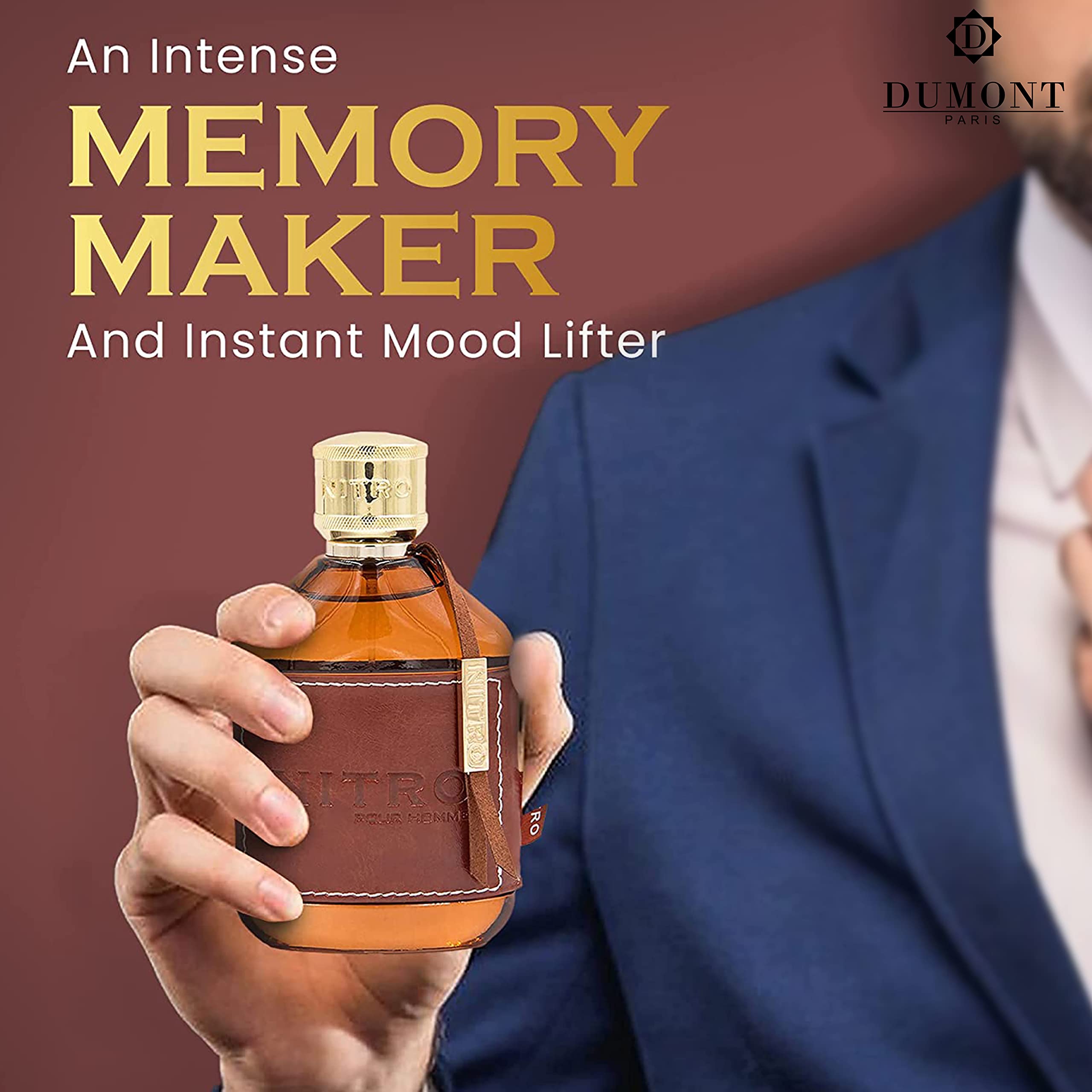 Dumont Nitro Pour Homme packaging and sleek bottle design signaling premium quality.
