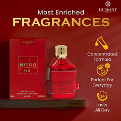Dumont Nitro Red bottle closeup cap highlighting premium packaging